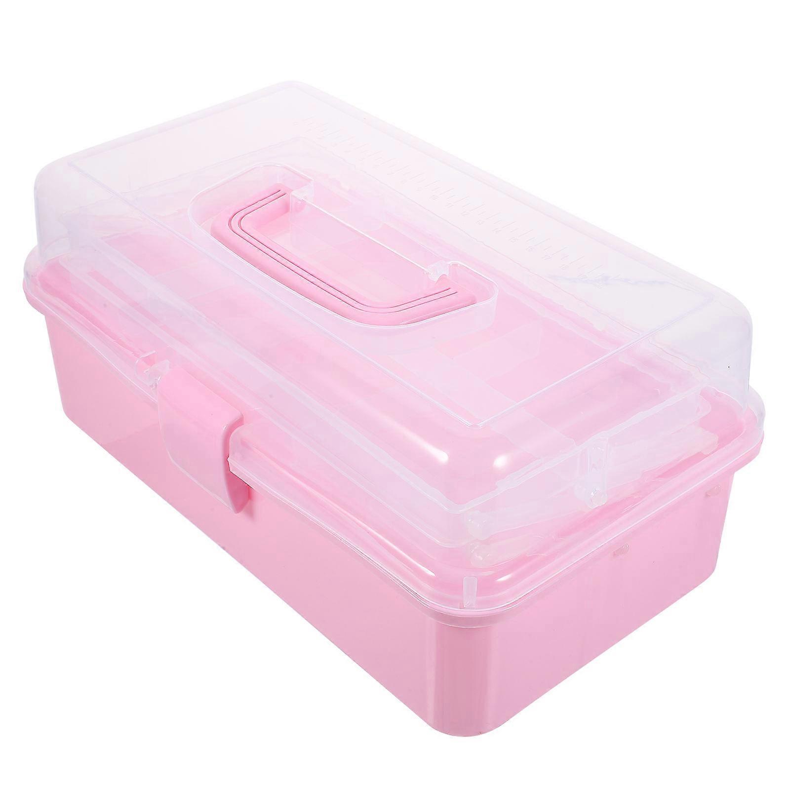 Three Layer Multipurpose Storage Box Portable Handle Plastic Tool Box For Art Students Home Organization Pink 31.00X16.50X14.50CM 1Pcs