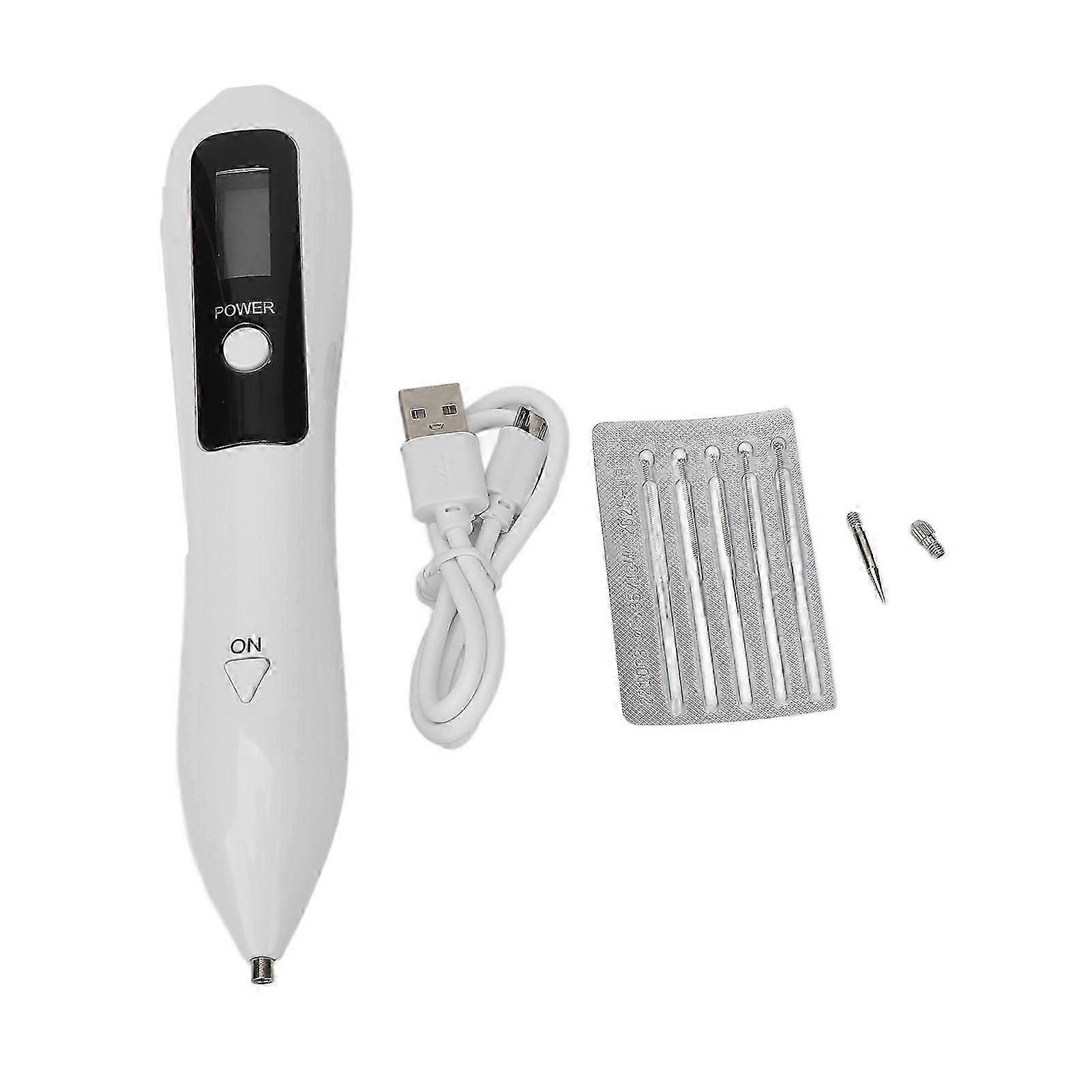 Electric Mole Pen White Portable Rechargeable 9 Gears LCD Electric Facial Mole Pen for Home