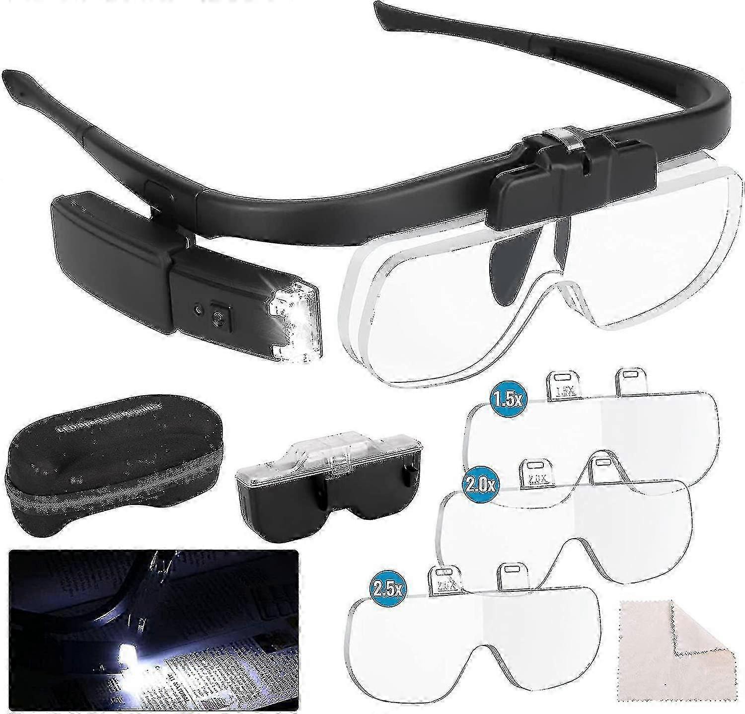Illuminated magnifying glasses for elderly and delicate work