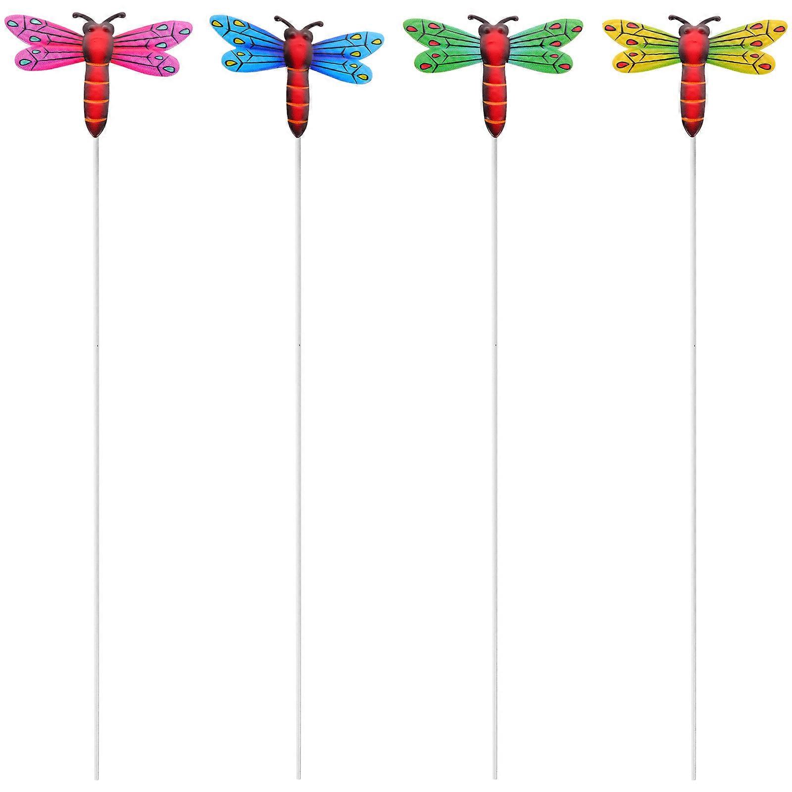 4pcs Iron Art Dragonfly Stakes for Yard Lawn Decorative Simulated Insects