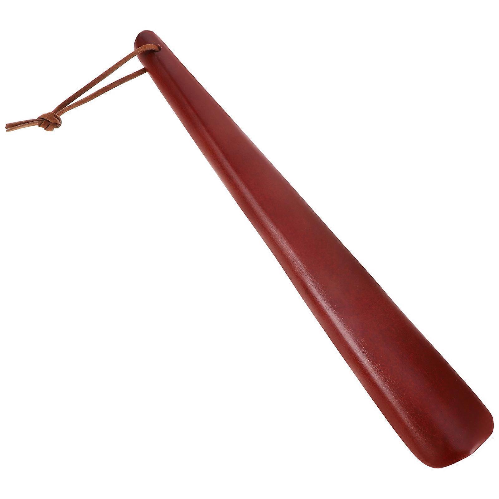 Wooden Shoe Horn Long Handle for Convenient Shoe Wearing Dark Red 14 Inch Practical and Reusable