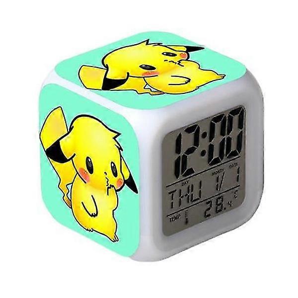 Wekity Pikachu colorful alarm clock LED square clock digital alarm clock with time, temperature, alarm, date -ES