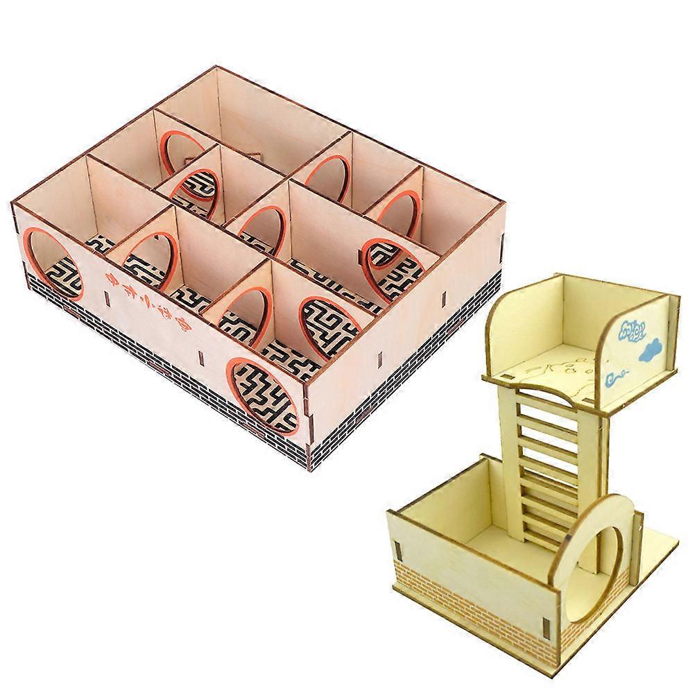 Small Pet Toy Hamster Exploring Toys Wooden Labyrinth Exercise For Hamsters And Gerbils 7.8×6.1×2.4in 2Pcs
