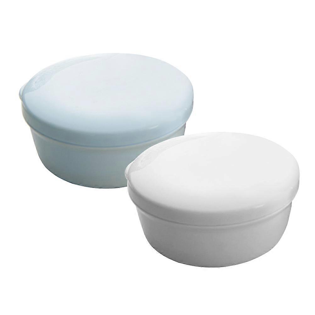 2pcs Round Plastic Soap Boxes with Lid and Draining Plate for Home and Dorm