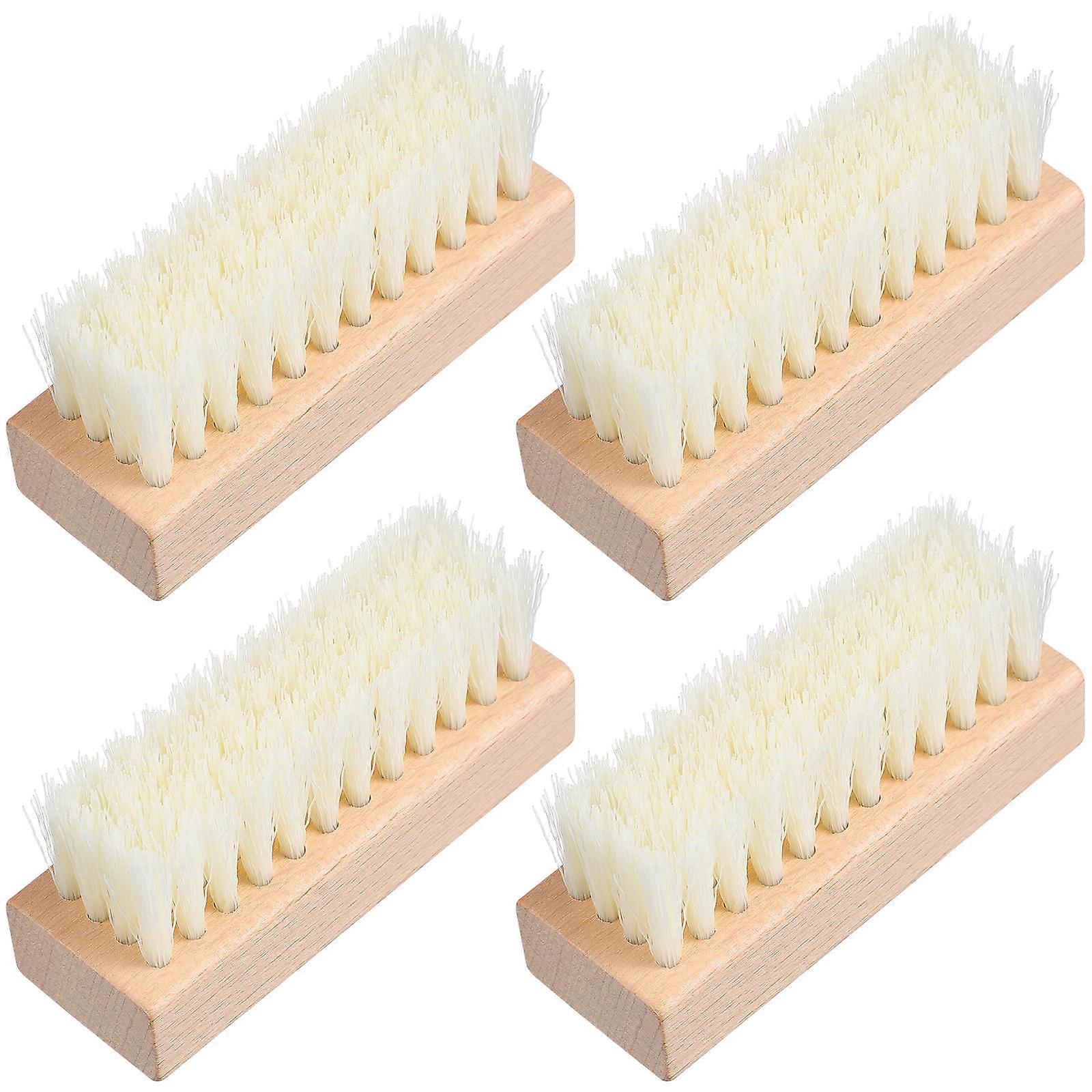 Wooden Handle Shoe Cleaning Brush for Sneakers and Boots Assorted Color Fits in Palm 4 Pcs