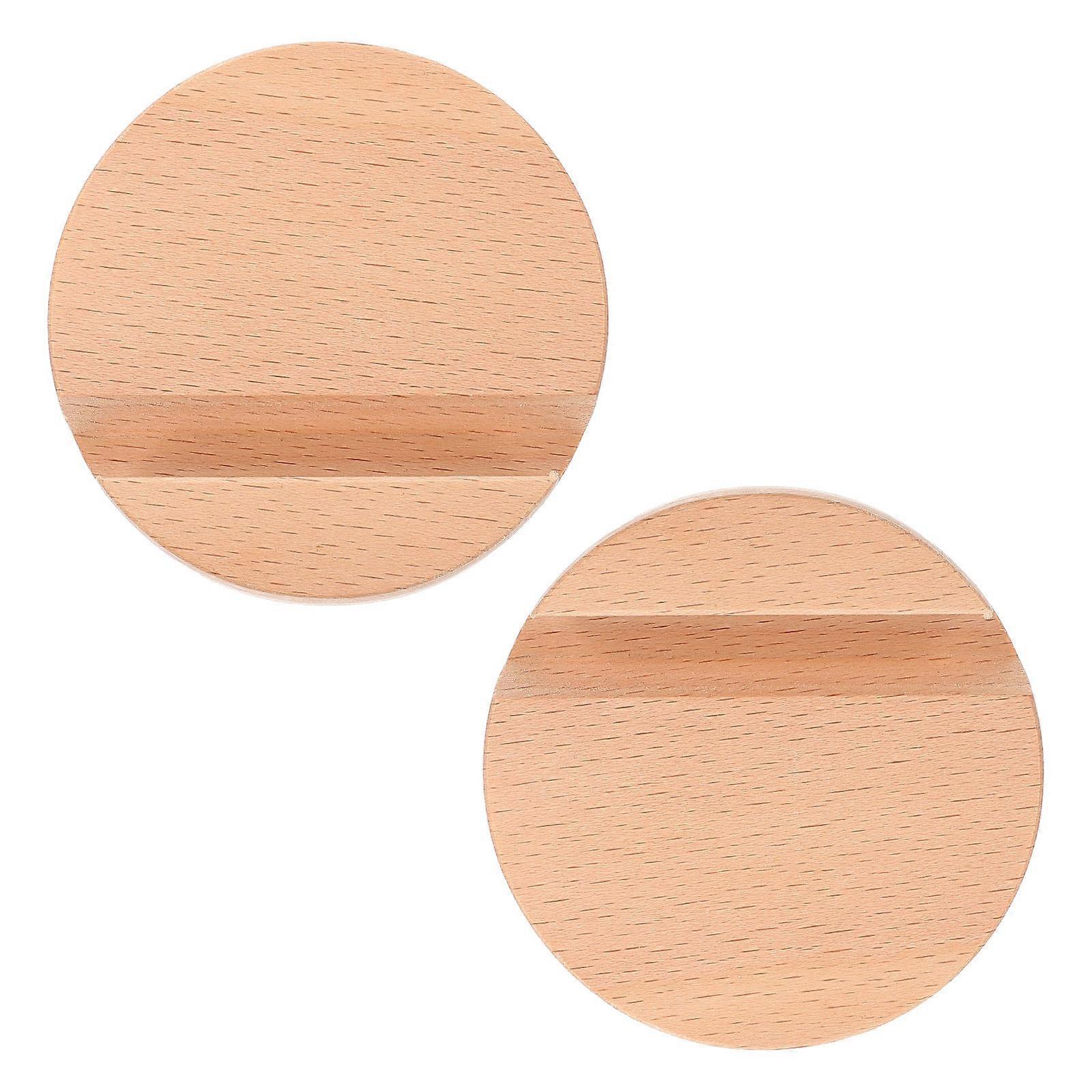 Portable Wooden Phone Stands 2Pcs Simple Round Phone Brackets For Home Office Travel Light Brown