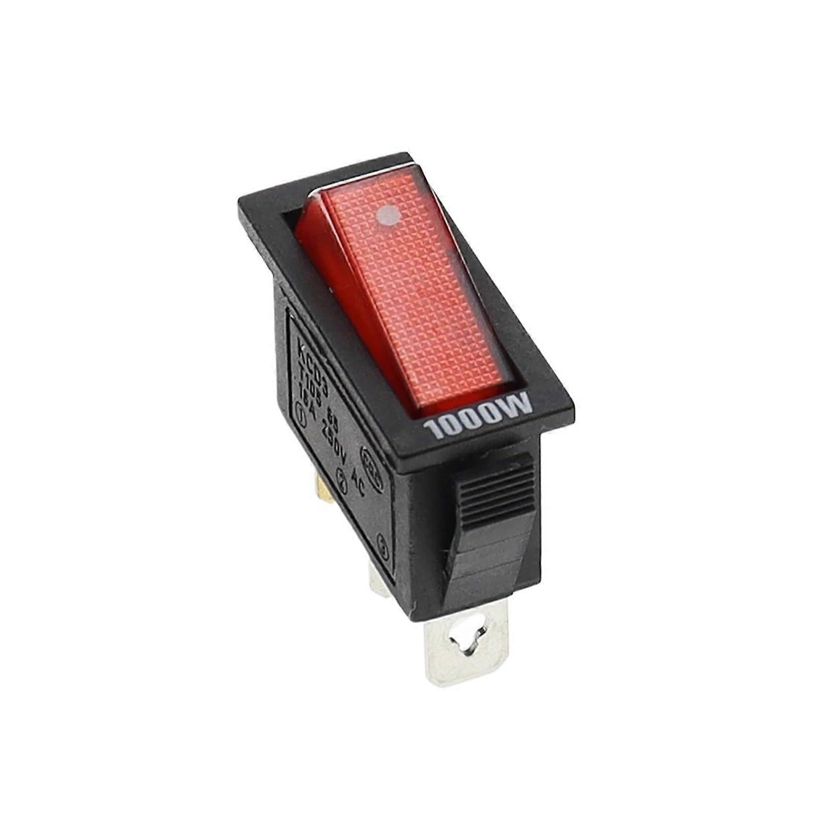 KCD3 220V ON/OFF SPST Toggle Switch Single Pole Single Throw 2 3 Positions 20A 125VAC With LED Light (Red Light 1000W, 1PCS) 1PCS Red Light 1000W