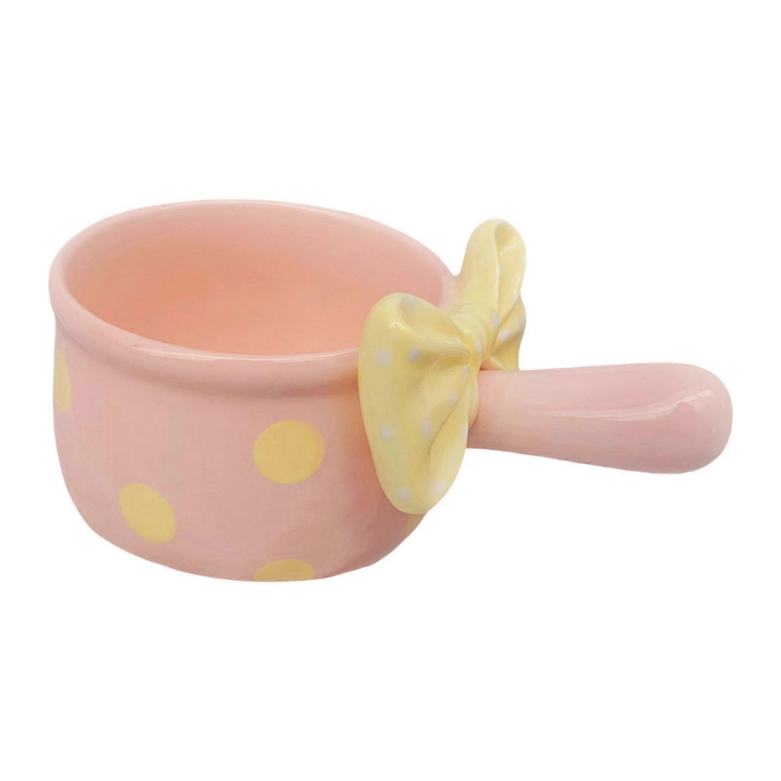 Fruit Salad Bowl with Handle, 600ml Pasta Bowl for Beef Stew, Pink Ceramic Serving Dish