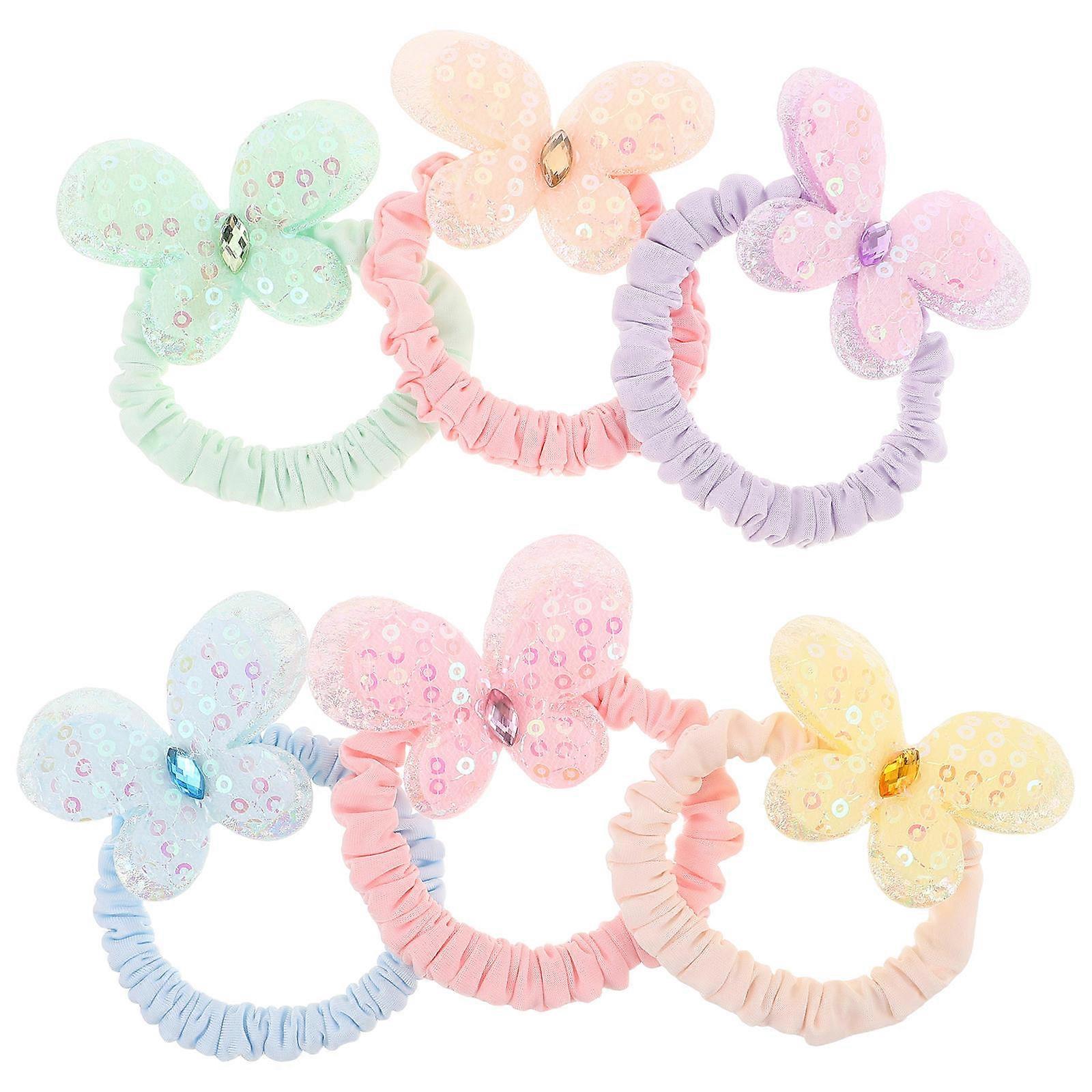 Here's a polished and engaging product description based on your input:
**6pcs Butterfly Hair Ties Glittery Elastic Rubber Scrunchies for
