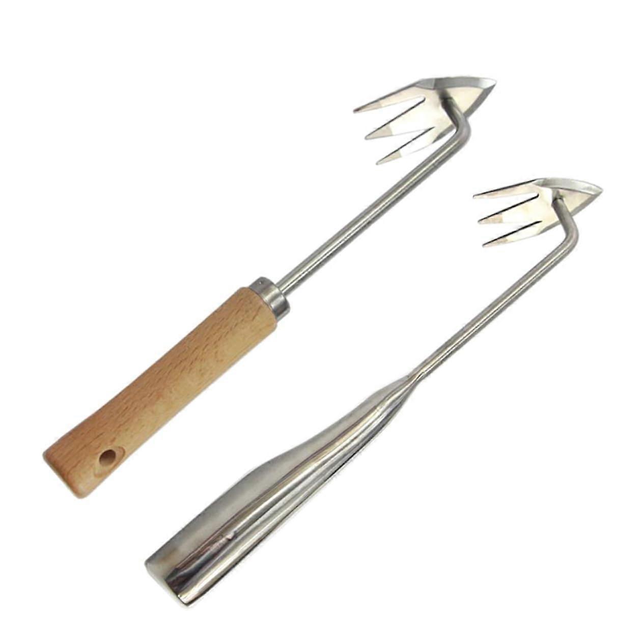 2 Pieces Garden Weeder Tool Multifunctional Weed Removal Tool with Ergonomic Wooden Handle and Durable Design for Gardens and Parks