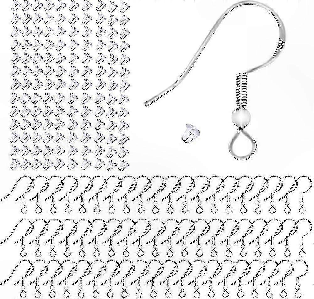 925 Sterling Silver Earring Hooks, 100-Pack Hypoallergenic Jewelry Findings for Crafting and DIY Projects