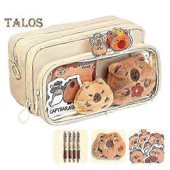 Capybara Pencil Case Large Capacity Multi-Layer Canvas Pen Bag with Compartments Waterproof Material DIY Pencil Case Kit