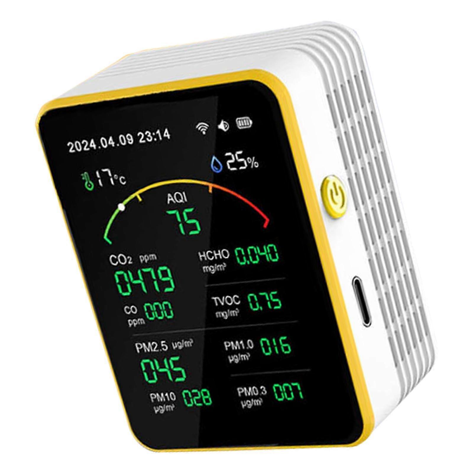 USB rechargeable air detector indoor air pollution tester, home tester, multifunctional tester white and yellow