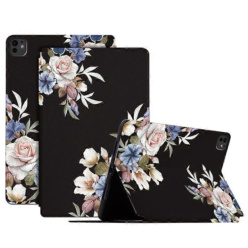 For iPad Pro 11 (2024) Case Flower Pattern Flip Stand Leather Smart Tablet Cover