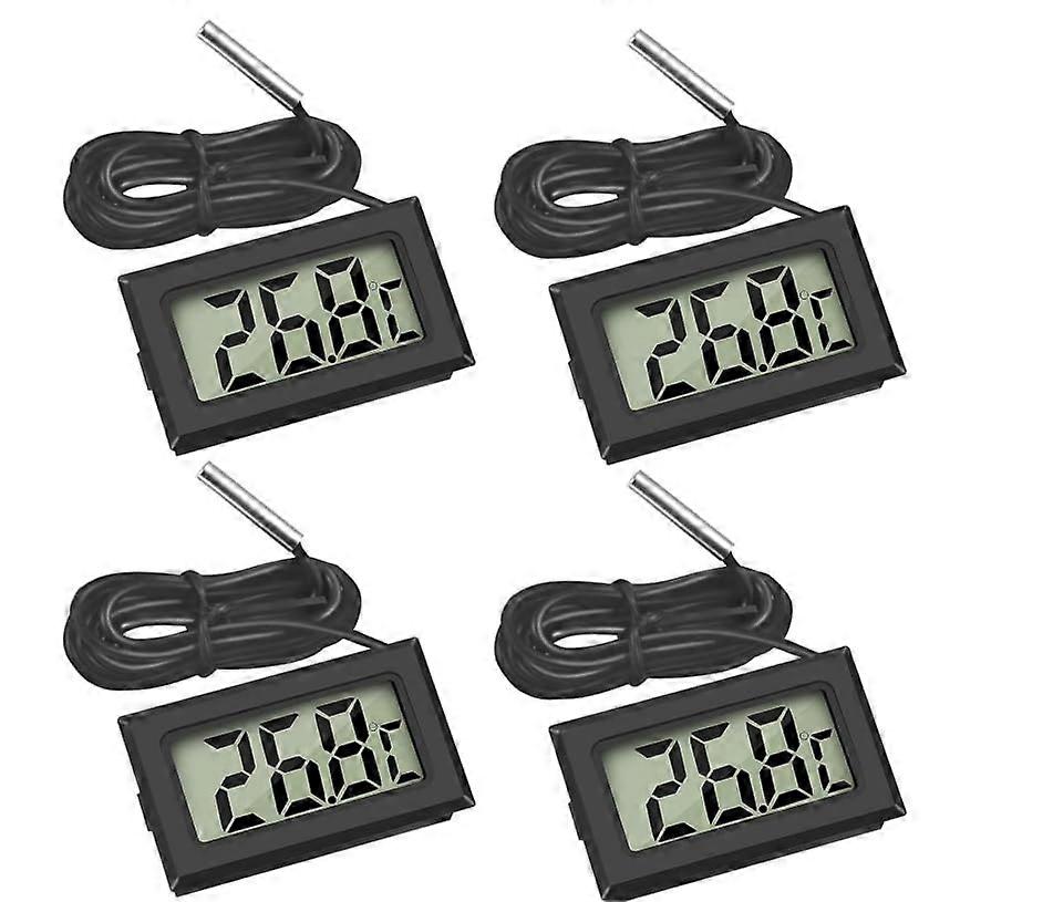 Digital Thermometer with External Probe  4 Pack Black for Fridge, Freezer, Aquarium