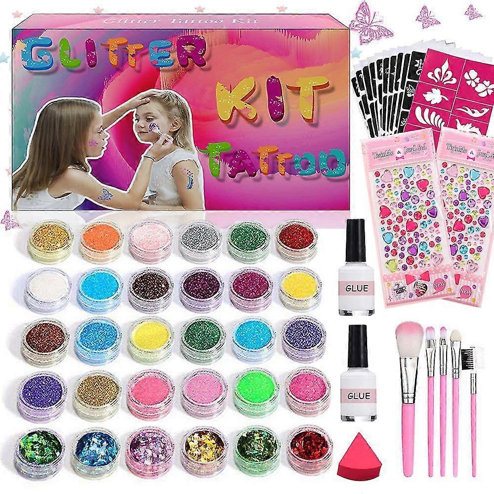 30 Colors 153 Pattern Glitter Tattoo Set Shining Flash Diamond Face