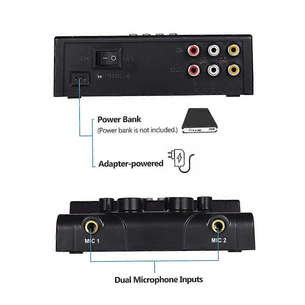 Mini Karaoke Audio Mixer with Stereo Echo Dual Microphone Inputs Bluetooth Support Recording MP3 Function for TV PC Smartphone Amplifier