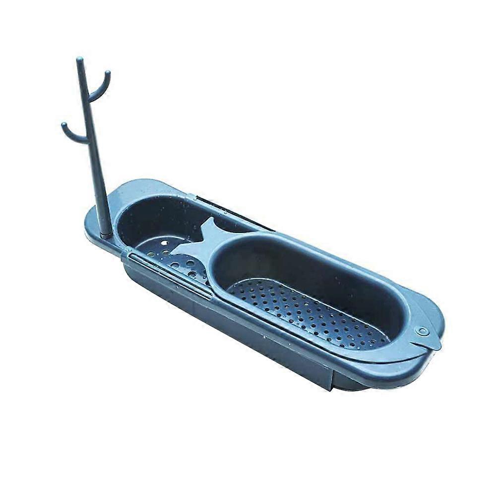 Kitchen Sink Organizer Tray Sponge Holder Kitchen Use Plastic Blue Draining 1Set