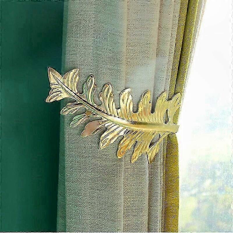 Antique Brass Curtain Tiebacks, Set of 2 Decorative Leaf Design Drape Clips for Windows, Enhance Home Office Curtains Style