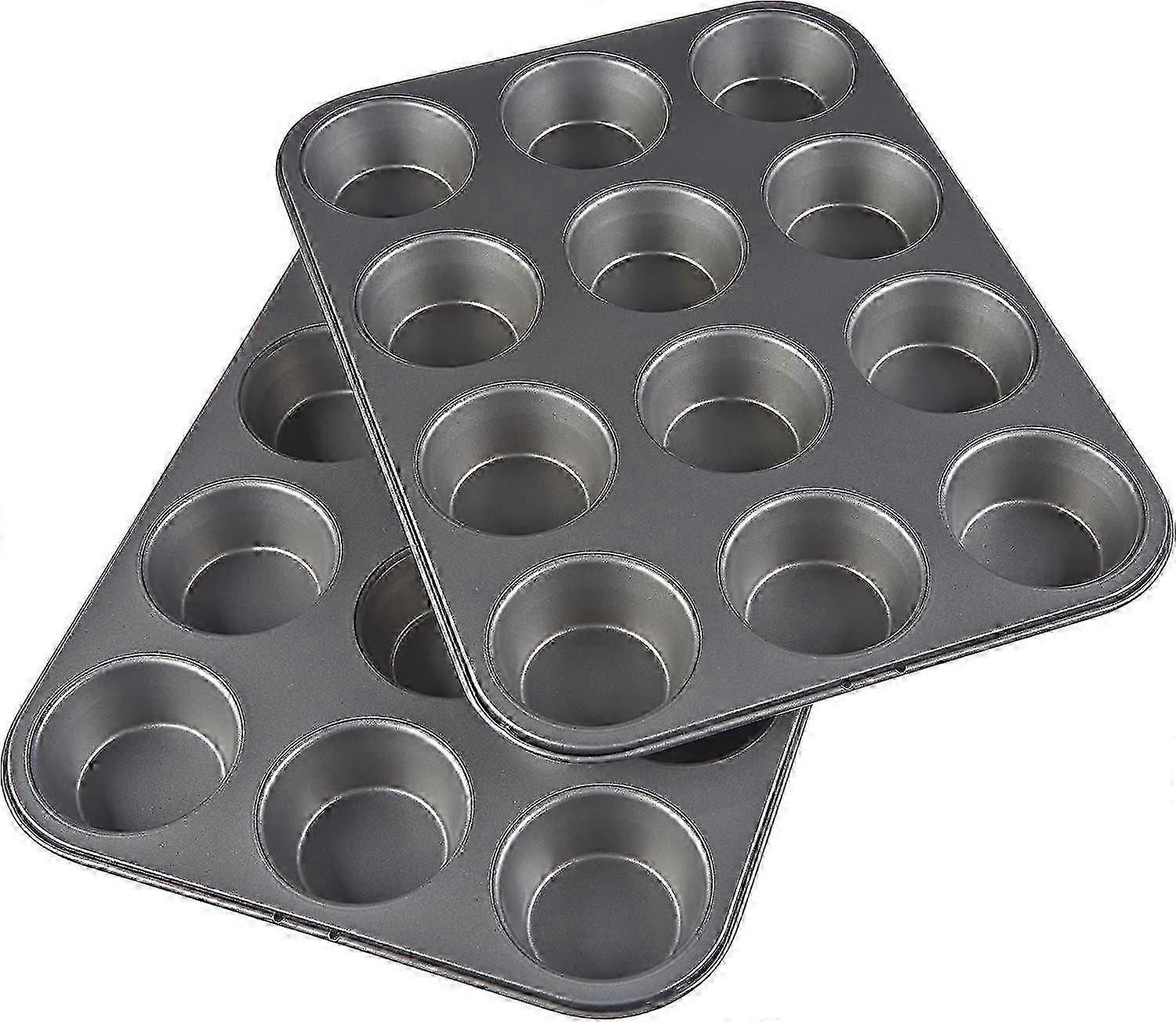 Non-retracting Carbon Steel Muffin Pan, Set Of 2, 12 Cups Each