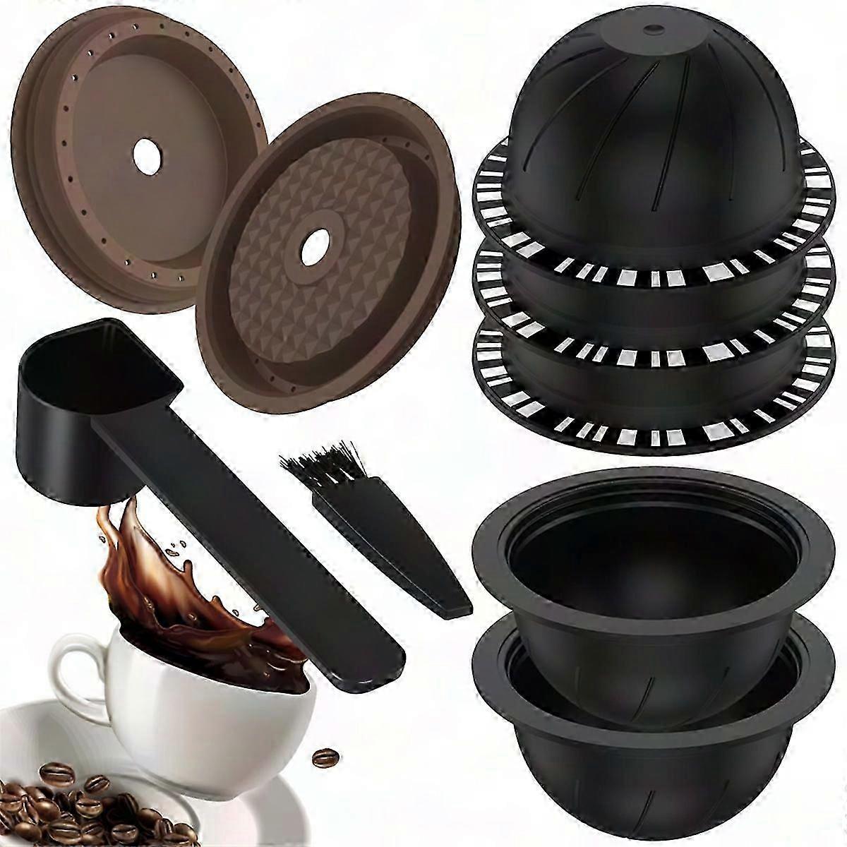 5-Pack Reusable Vertuo Pods for Nespresso, Coffee Capsules with 2 Lids & Spoon