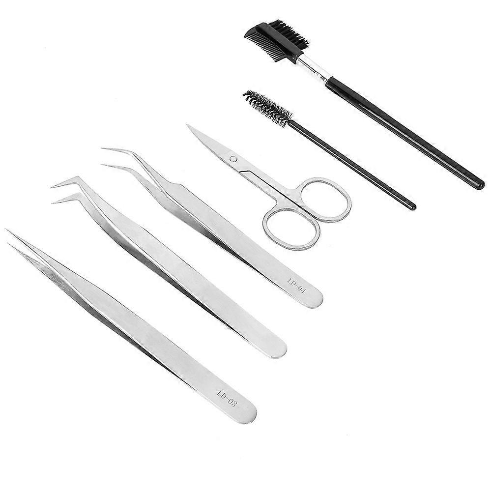 6pcs Eyelash Extension Tool Kit with Tweezers Scissors Brushes