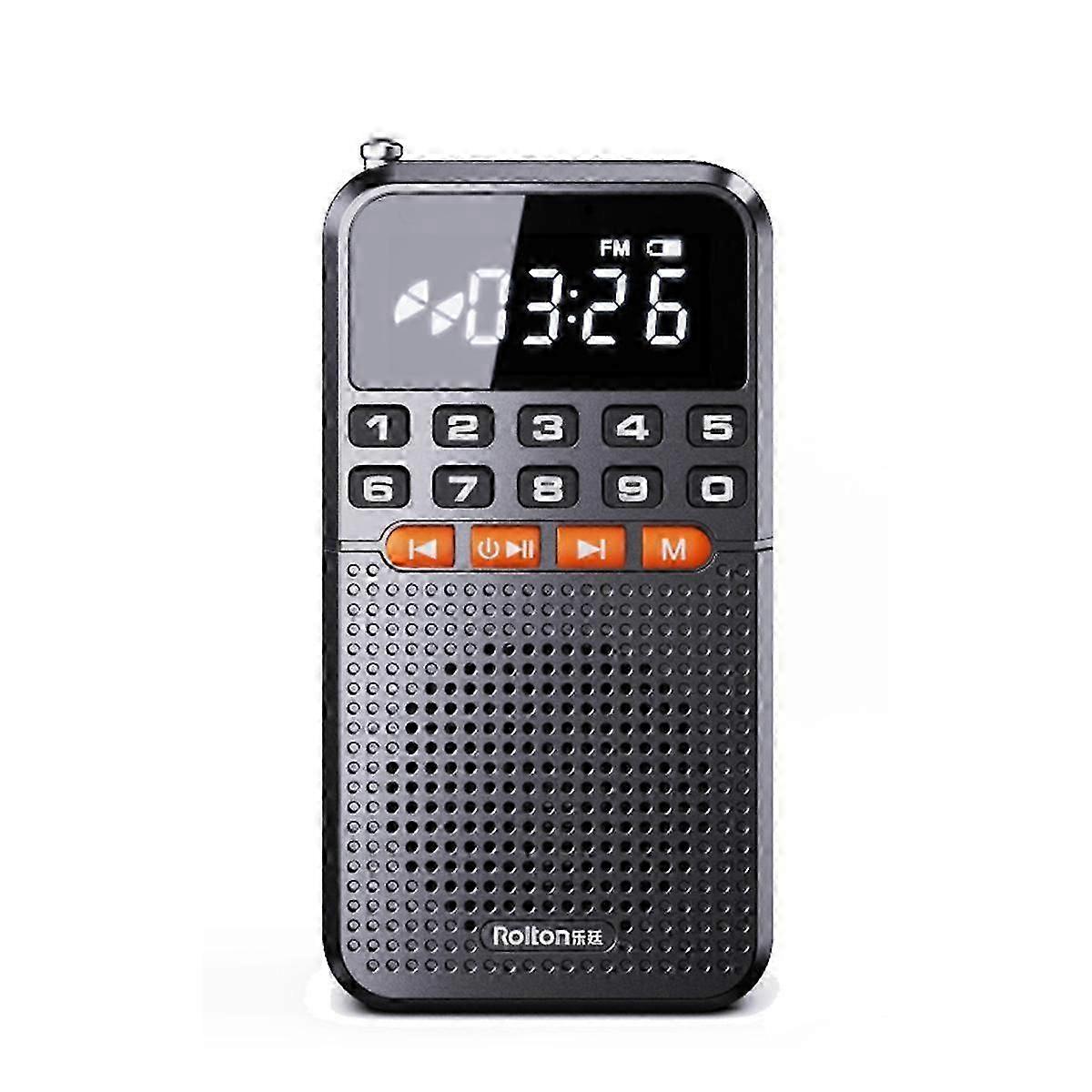 Portable FM Mini Radio Dual Antenna Pocket Radio Receiver Bluetooth Speaker TF Card Music Player with LED Flashlight