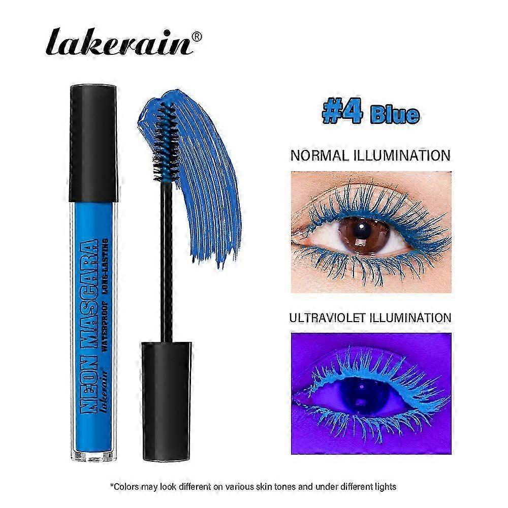 Waterproof Colorful Mascara for Eyelashes, Fluorescent Long-lasting Smudgeproof, Quick Dry Lengthening Thick Eye Lashes, No Clumping Neon Makeup for P