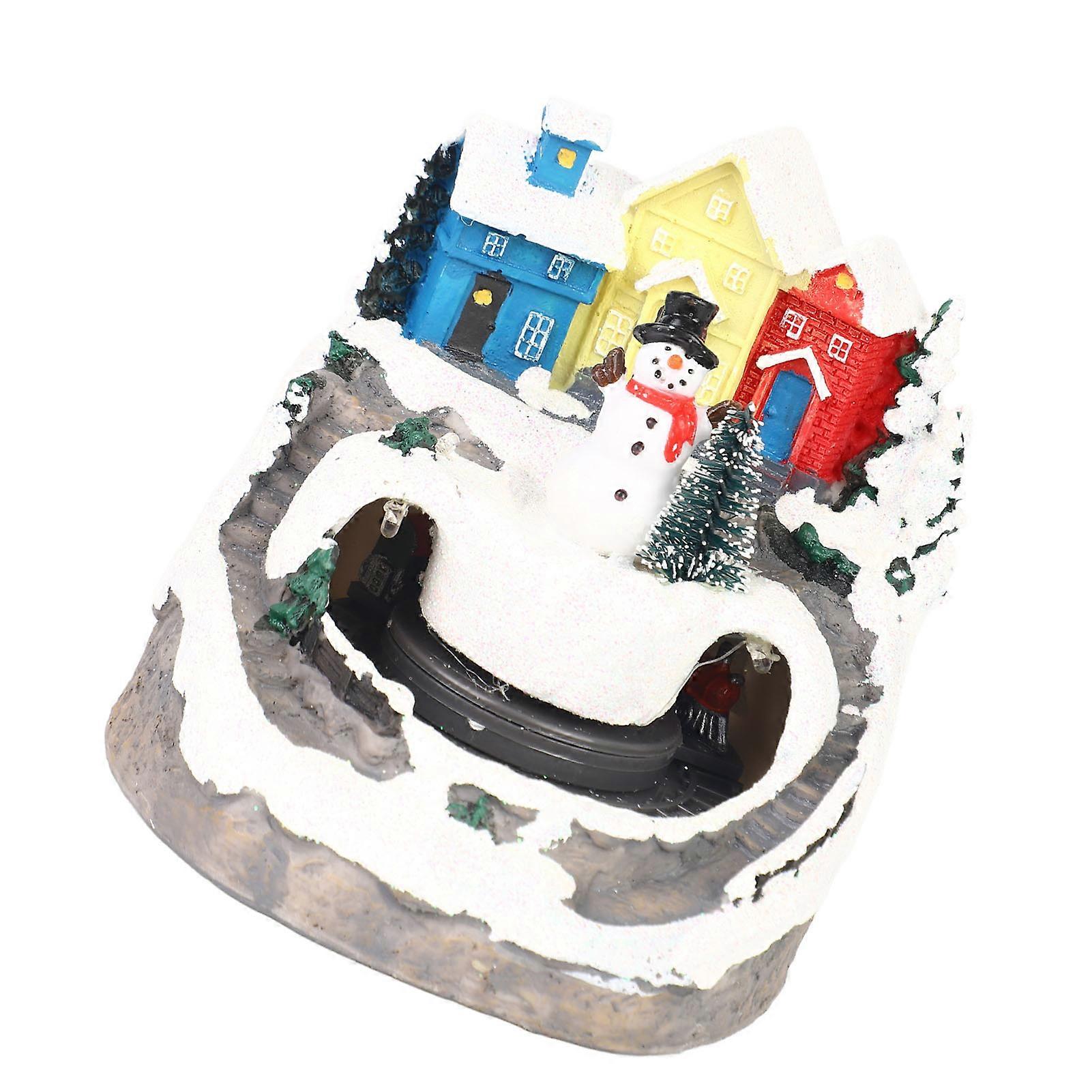 GPB Xmas Music Box Resin Rotating Light Up Train Musical Box Tabletop Ornament for Holiday Home Decor