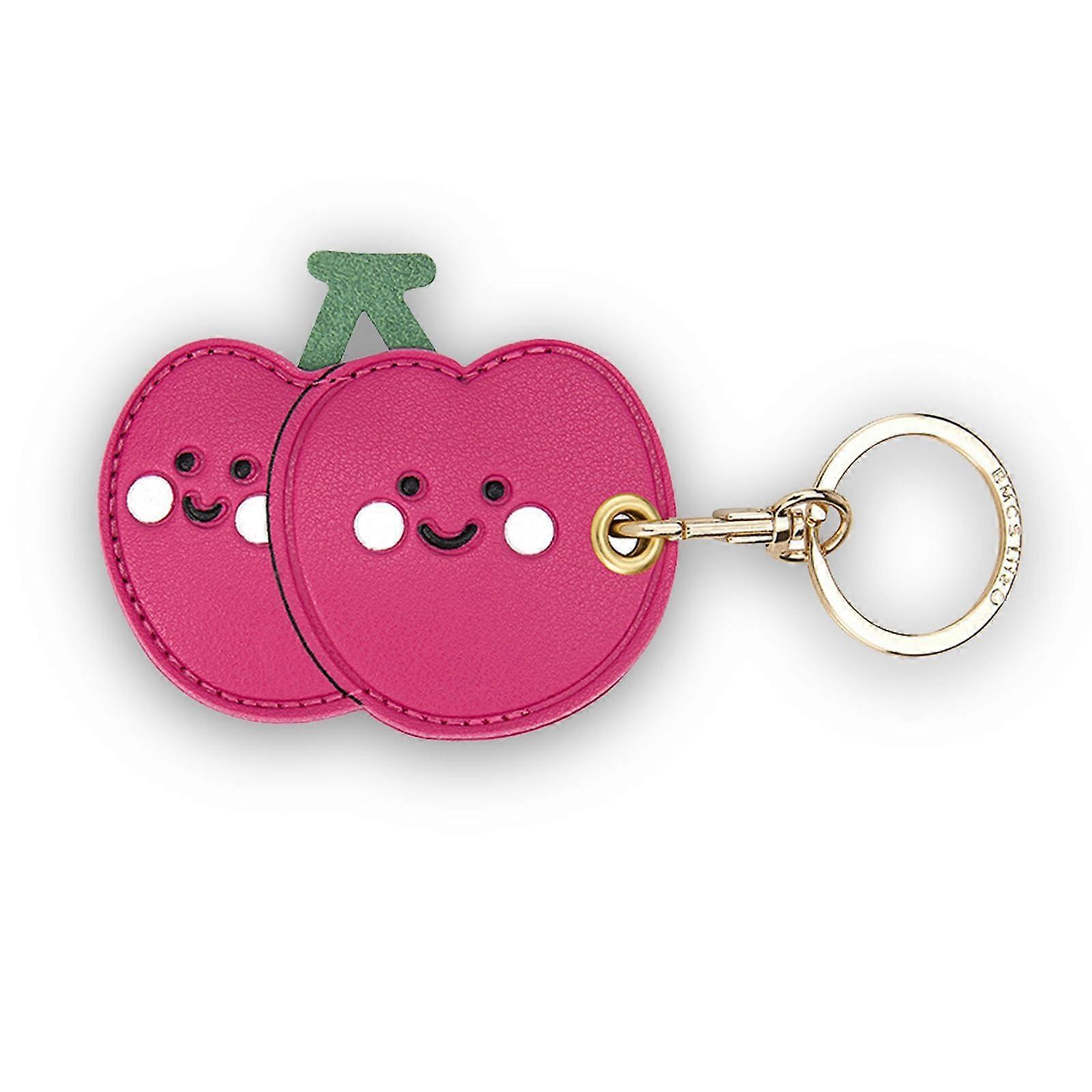 Leather Keychain Case Holder for Apple AirTag, Anti-Scratch Protective Cover, Key Ring Tracker, Cherry Color
