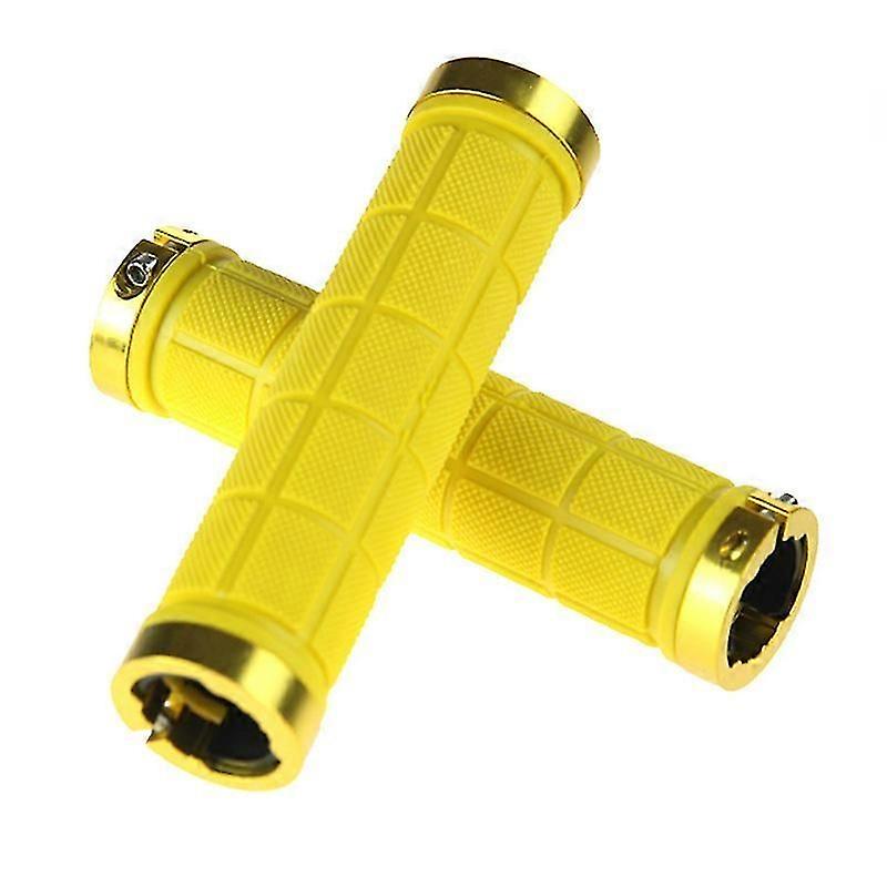Rubber Bicycle Handlebar Grips with Plastic End Caps (Yellow)