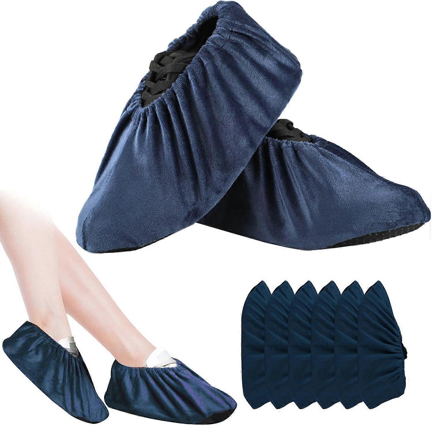 6 Pairs Shoe Covers Anti-Slip Sole Black Flannel Reusable Shoes Cover