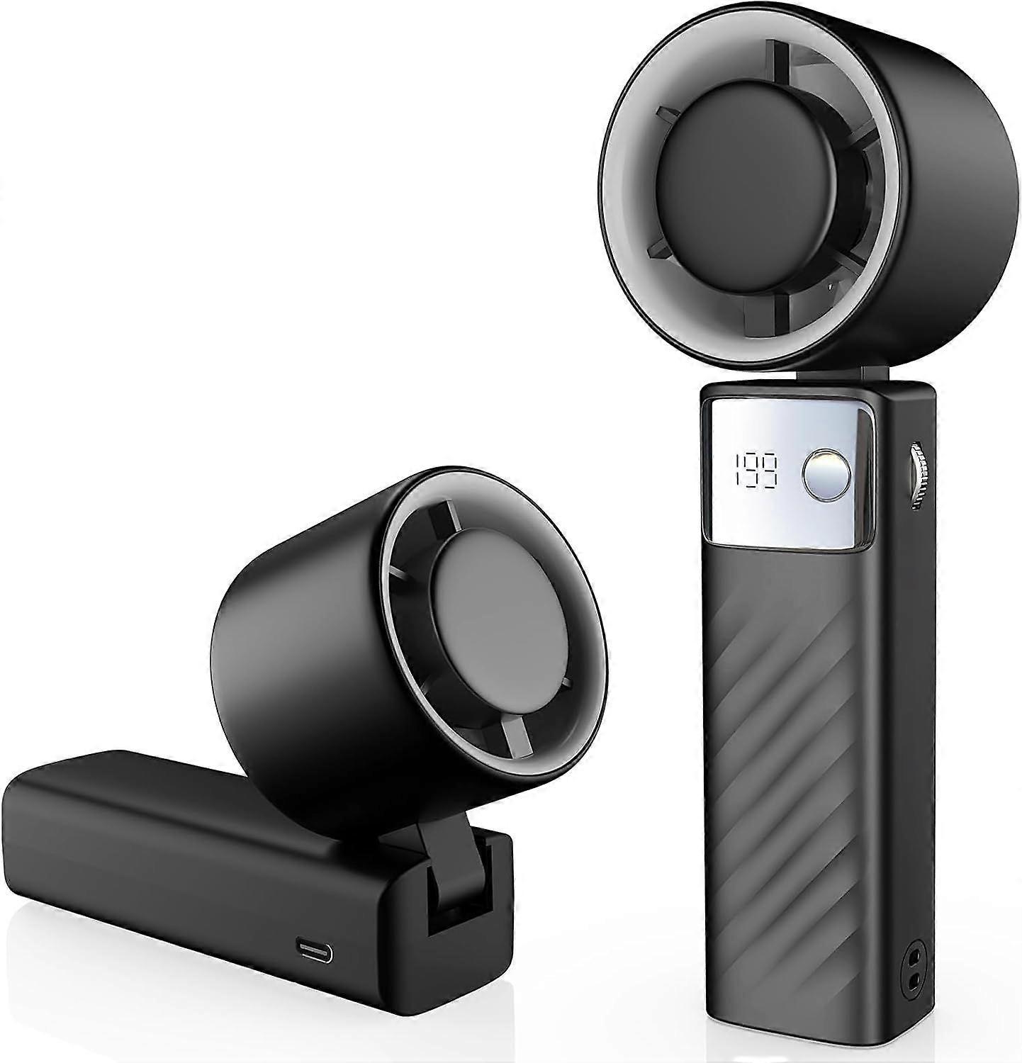 Portable Handheld Turbine Fan Foldable 1-199 Speed Adjustment LED Display Battery Powered(Black)