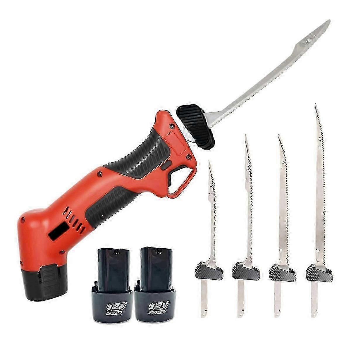 Rechargeable Electric Fillet Knife with Four Non Stick Titanium Blades and Dual Batteries EU Plug Design