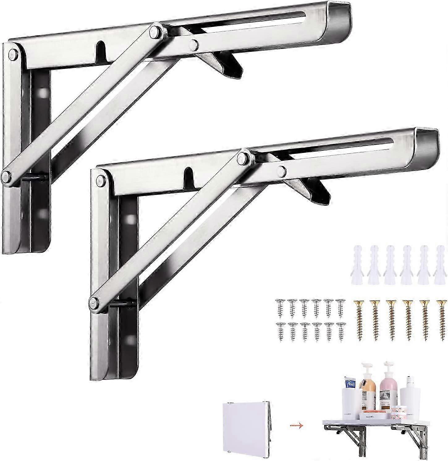 Folding Bracket 200mm, 2 Pieces Stainless Steel Folding Bracket, Load Bearing Folding Shelf Brackets, Heavy Duty Retractable Folding Bracket