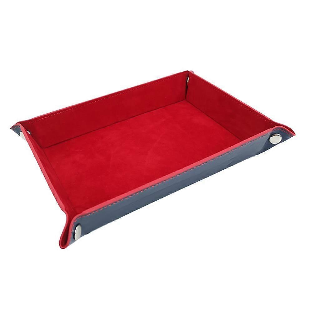 Portable Collapsible Rolling PU Leather Square Dice Tray For Home Desktop DIY|Storage Trays(Red)