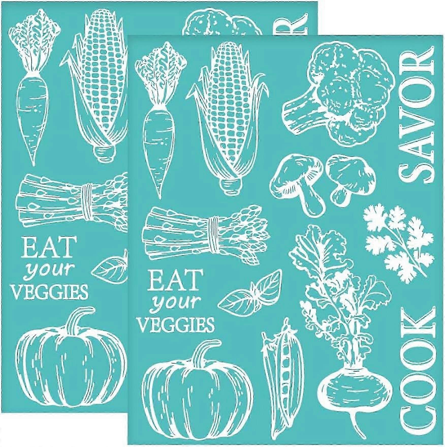 2Pcs 11x8.6 Inch Vegetable Self-Adhesive Silk Screen Printing Stencil Farm Theme Silk Screen Stencil Corn Carrot Pumpkin Pattern Reusable Mesh Stencil