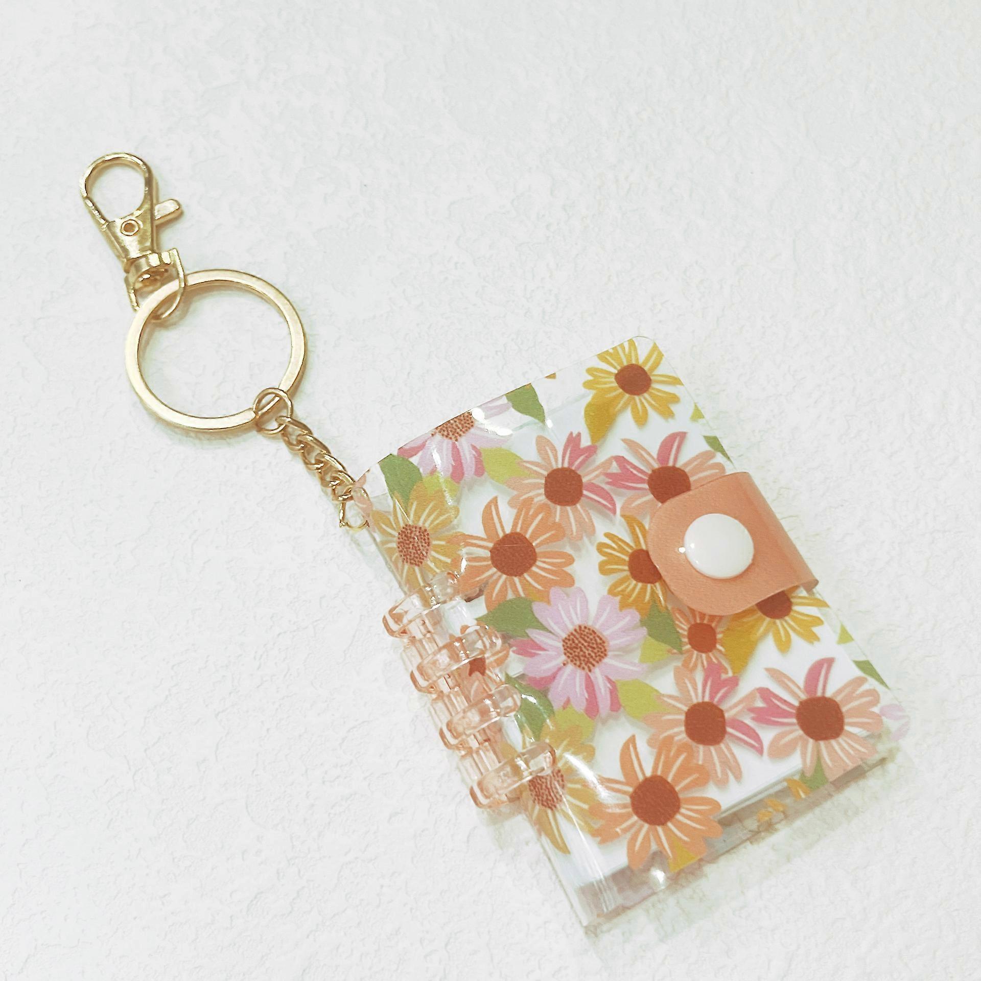 Mini Notebook Keychain, PVC Daisy Flower Mini Metal Keychain