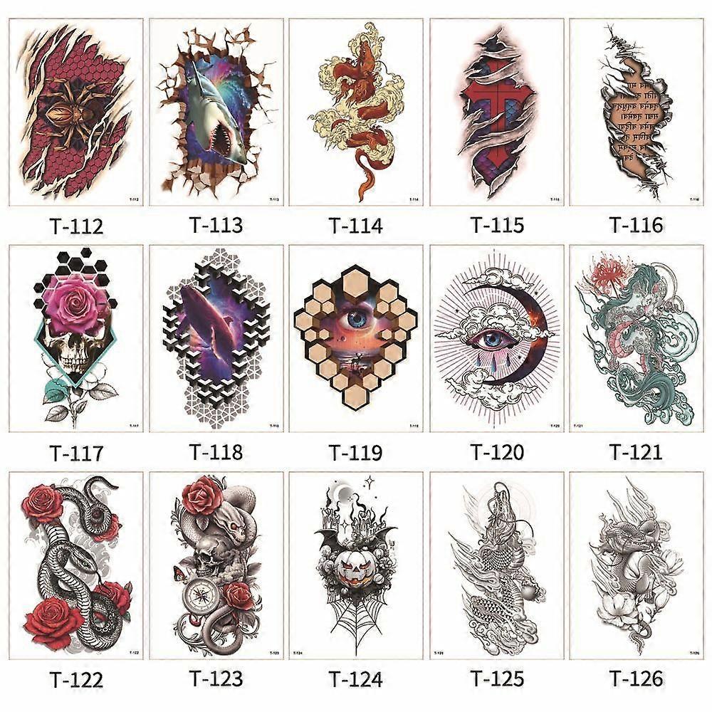 New Flower Arm Tattoo Stickers, Animal Buddha Statue Waterproof Black and White Temporary Transfer Tattoo Stickers for Men and Women