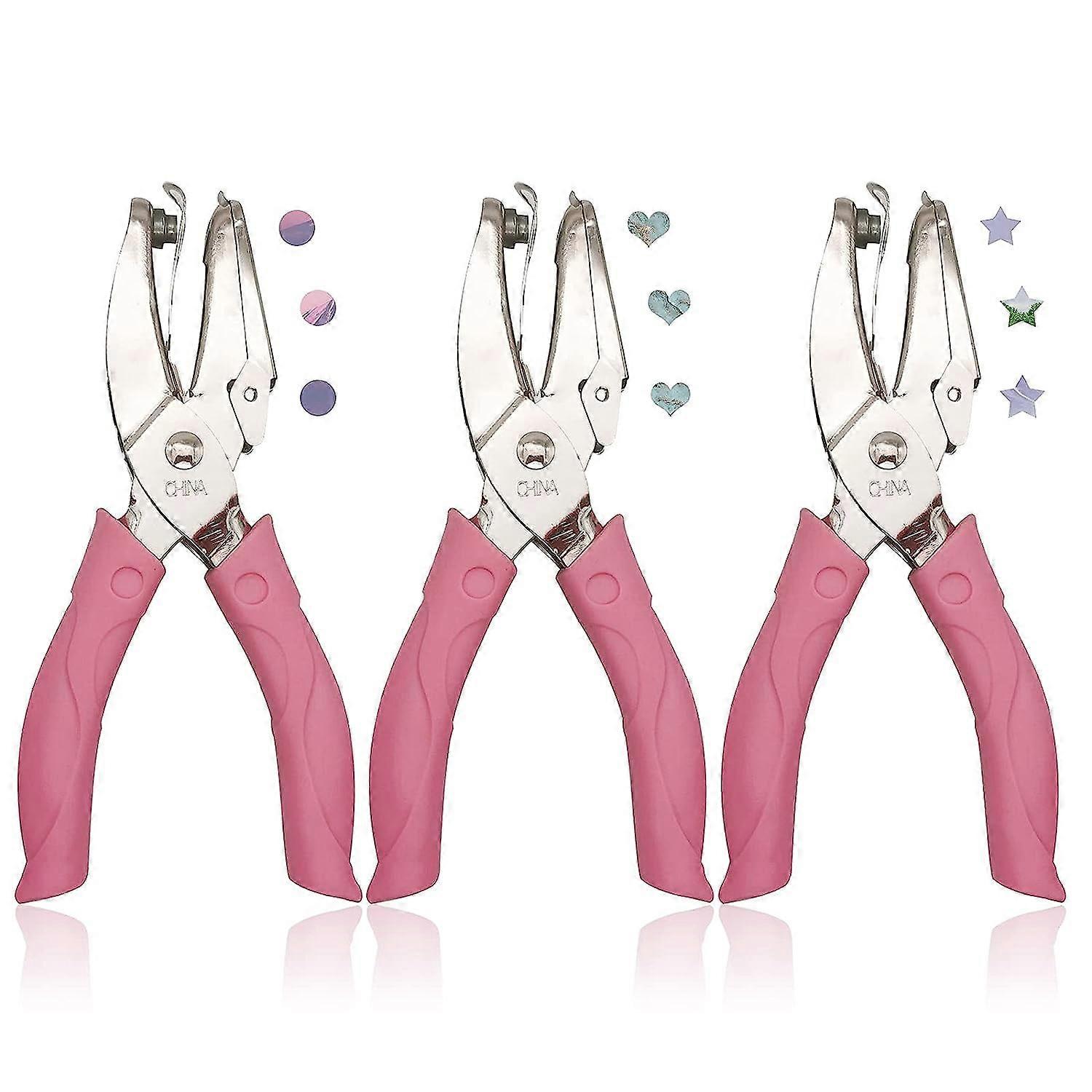 3Pcs Handheld Hole Punch, Compatible with DIY Craft Paper, Heart Star Circle Shape, Soft Grip Metal Puncher for Perforating