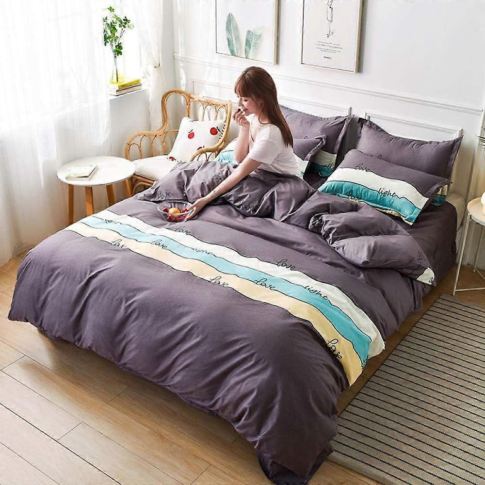 d97 Bedding Duvet Cover Set Double Simple Striped Pattern - Ultra Soft Brushed Microfibre Hypoallergenic Quilt Covers 3D Printed Bed Linens Sets +2 P