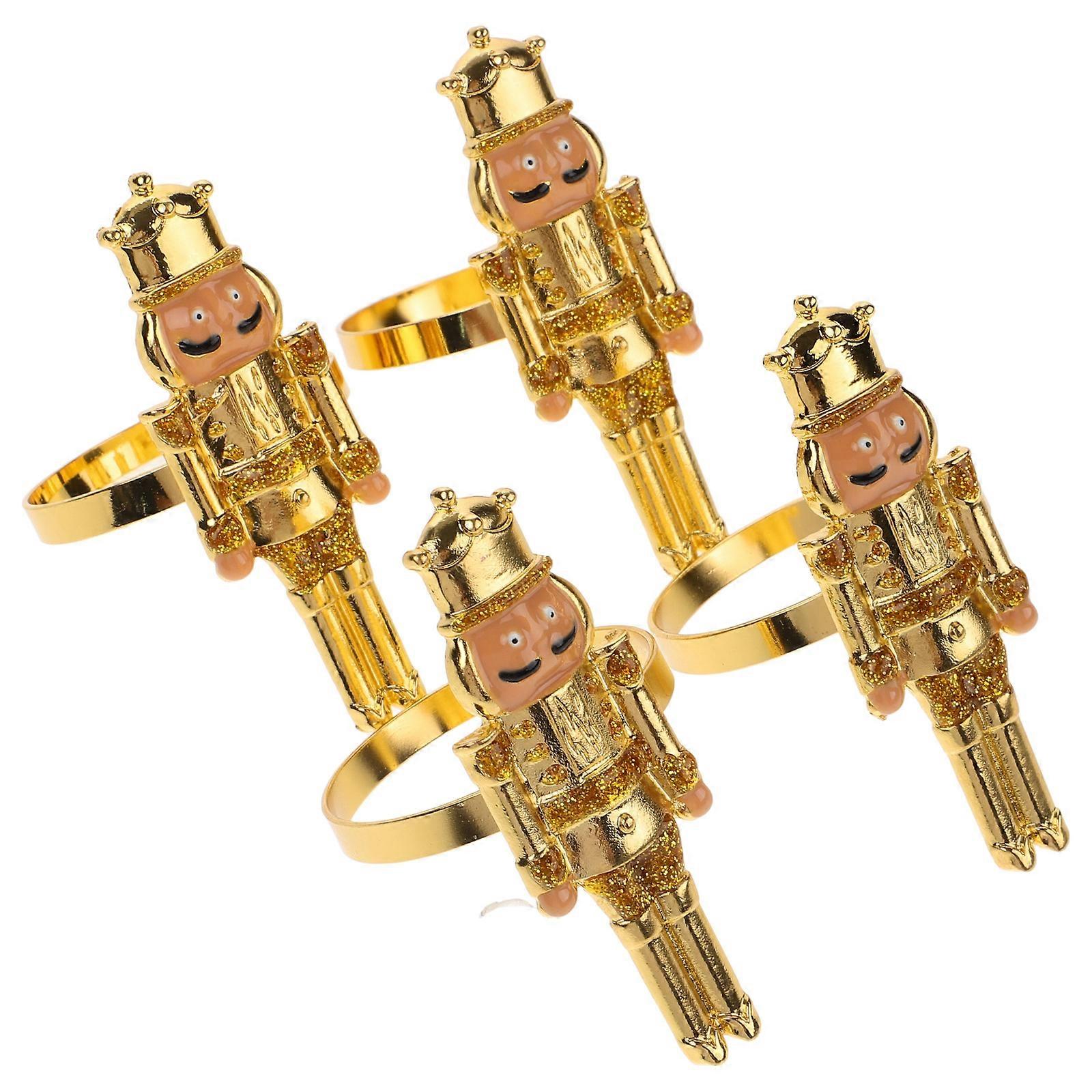 Christmas Themed Serviette Holder for Table Decoration in Golden Alloy Featuring Nutcracker Shape 4Pcs