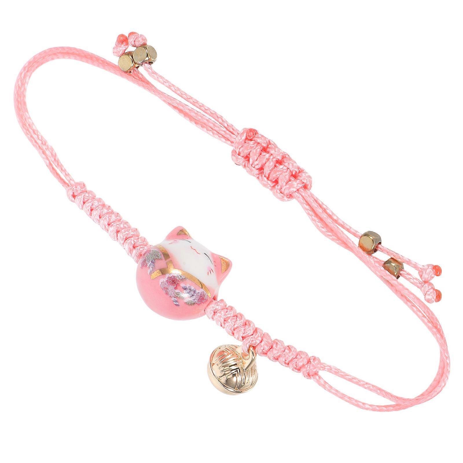 Handmade Cat Braided Bracelet Kitten Hand String for Friends 3Pcs Pink