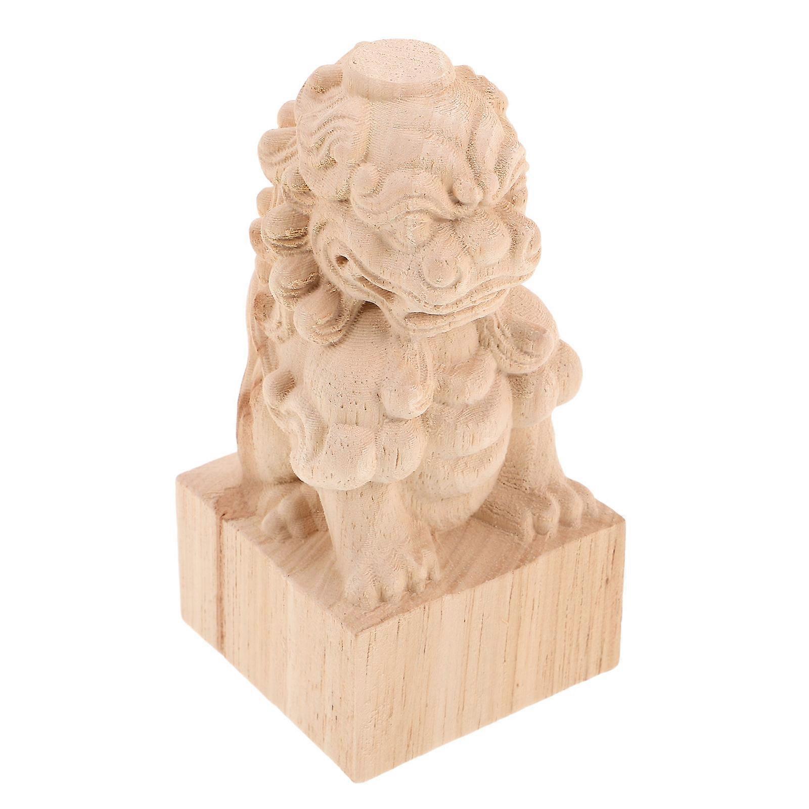 Artistic Style 4Pcs Rectangular Garden Bridge Finials Solid Wood Lion Sculptures For Enhancing Outdoor Spaces 12X6X6CM