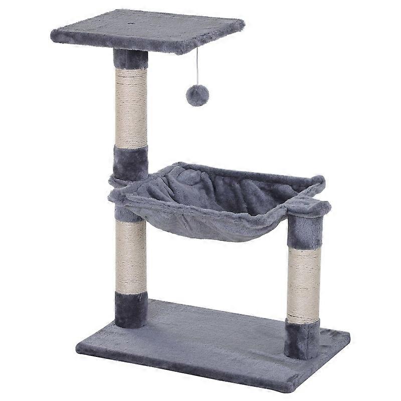 PawHut Cat Tree Sisal Scratching Post Plush Hammock Gray