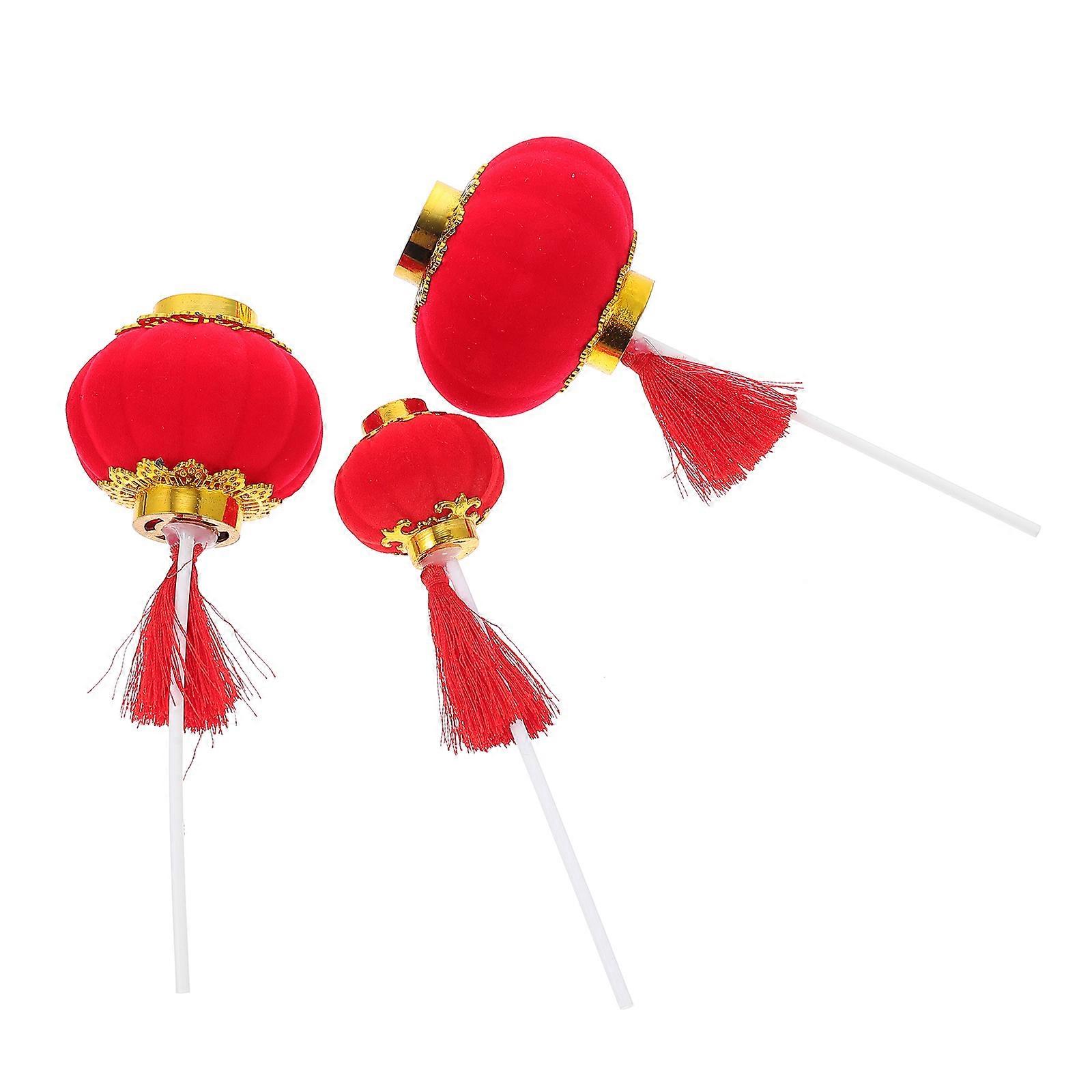 Red Cake Picks for Cake 12Pcs Lantern Adornments with Fabric Material