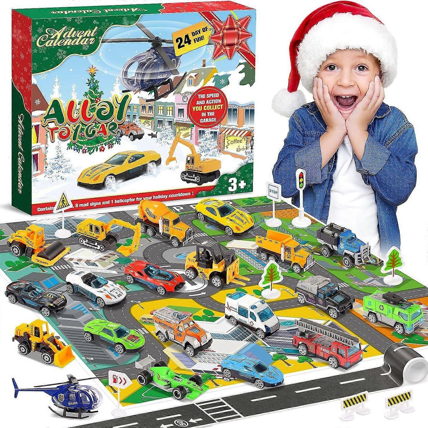 2025 Advent calendar Advent calendar blind box, perfect for Christmas and Halloween countdown gifts, children's pull-back engineering car countdown ca