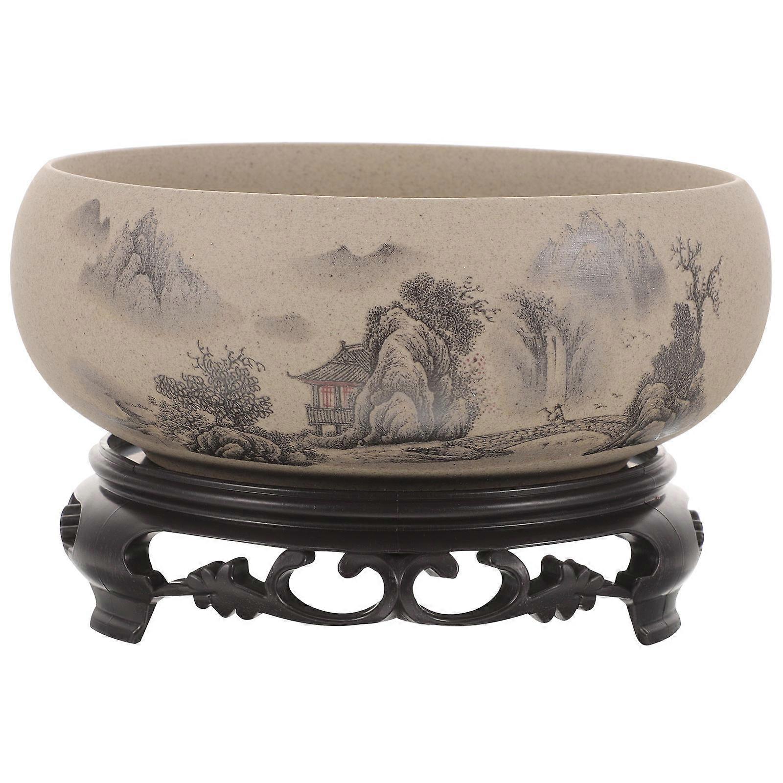 Ceramic Planter for Household Hydroponic Pot 1Set with Plastic Base