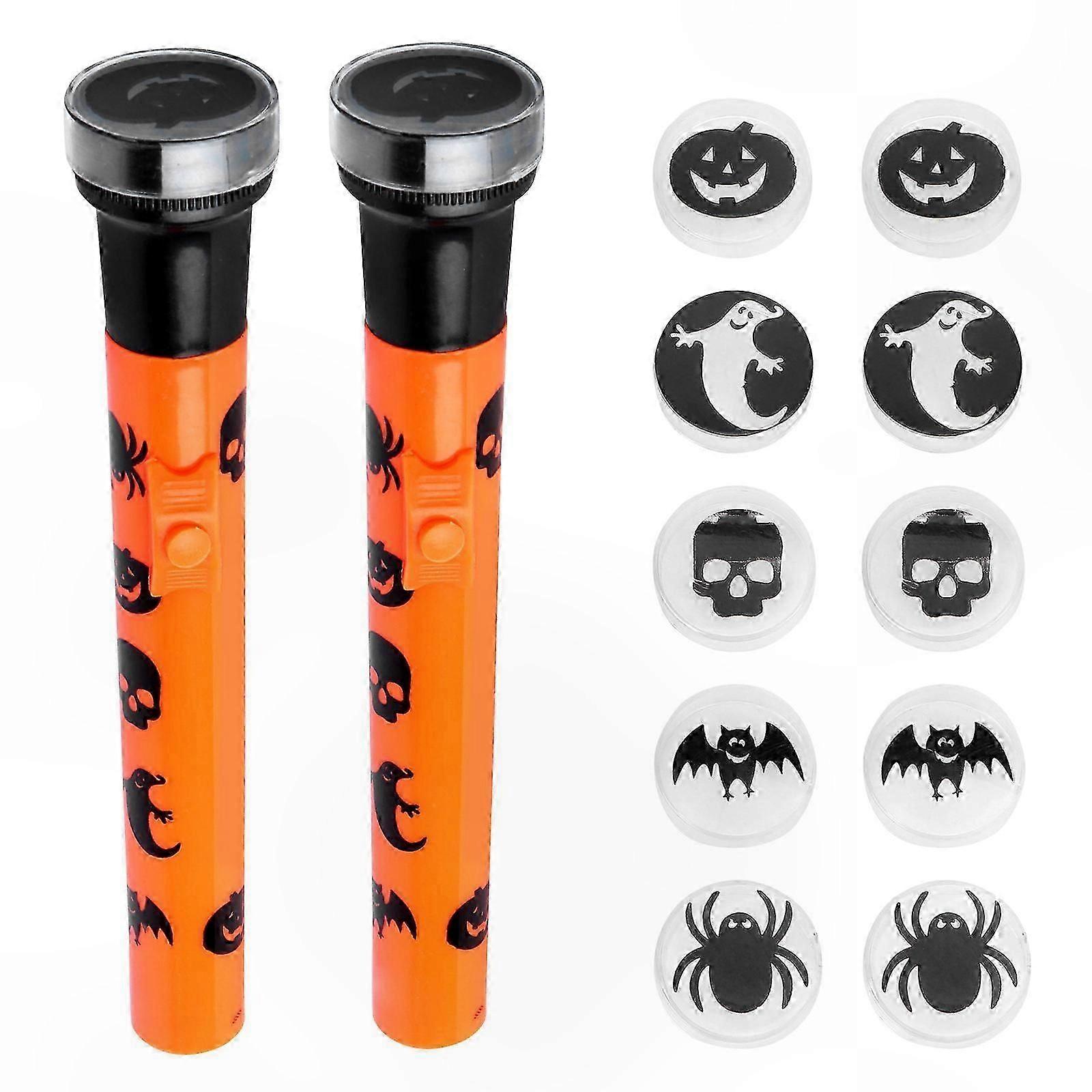 2-Pack Halloween Projector Flashlights with Pumpkin and Ghost Patterns for KTV, Haunted House, and Scary Decor (Orange)
