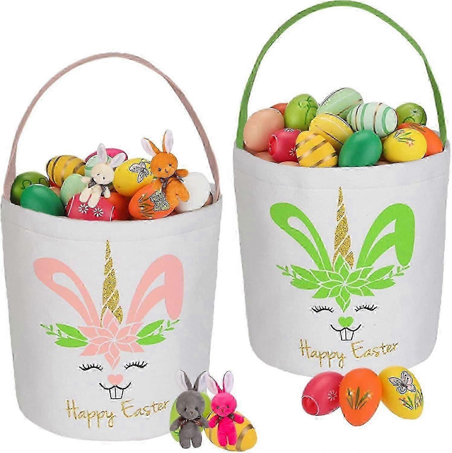 2pcs Easter Egg Hunt Baskets, Easter Bunny Baskets Bags, Easter Eggs Hunt Baskets with Bunny Design
